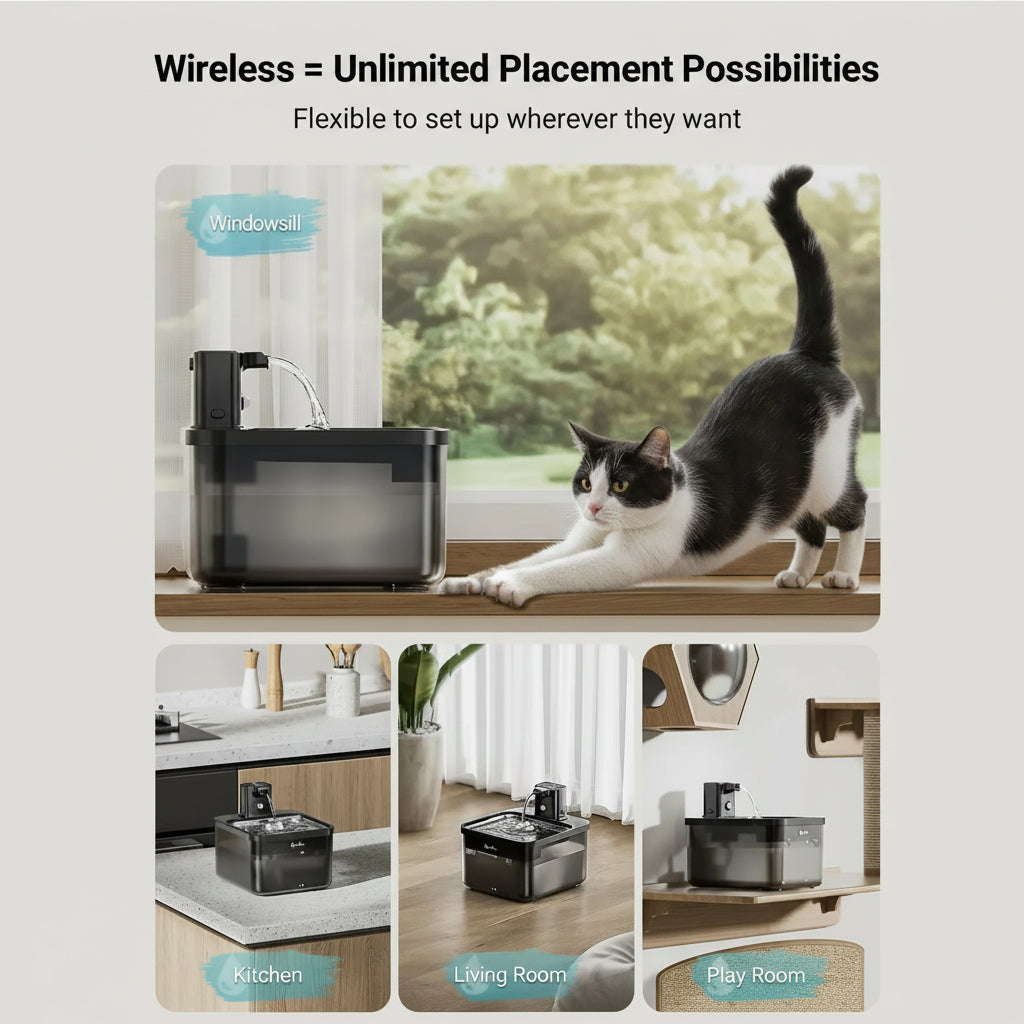 2.5L Wireless Stainless Steel Smart Pet Water Fountain