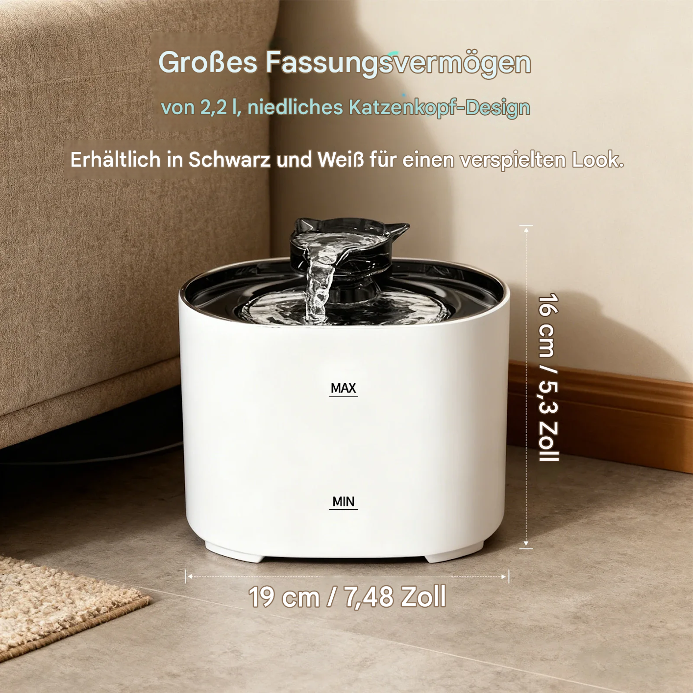LumiFlow™ – Geräuscharmer Automatischer Katzenwasserbrunnen (2,2L mit Filtersystem)