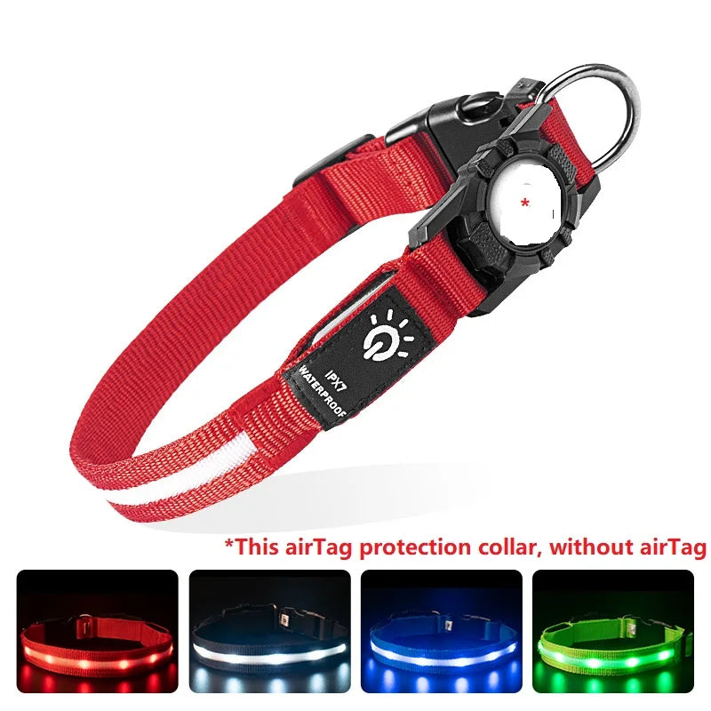 LumiGuard™ – Leuchtendes LED-Hundehalsband mit AirTag-Halterung (Wasserdicht & Aufladbar)