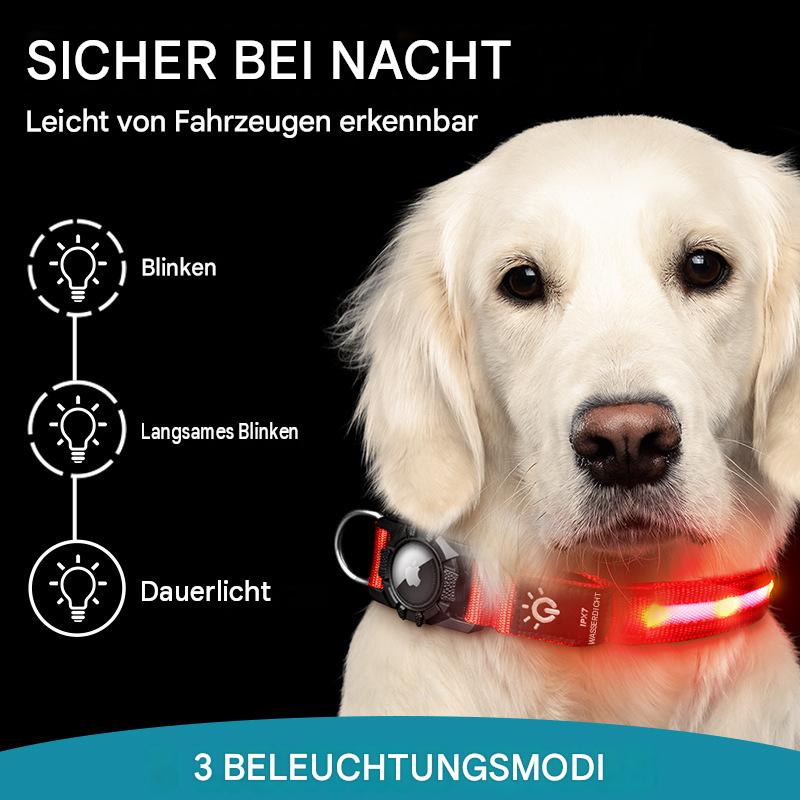 LumiGuard™ – Leuchtendes LED-Hundehalsband mit AirTag-Halterung (Wasserdicht & Aufladbar)