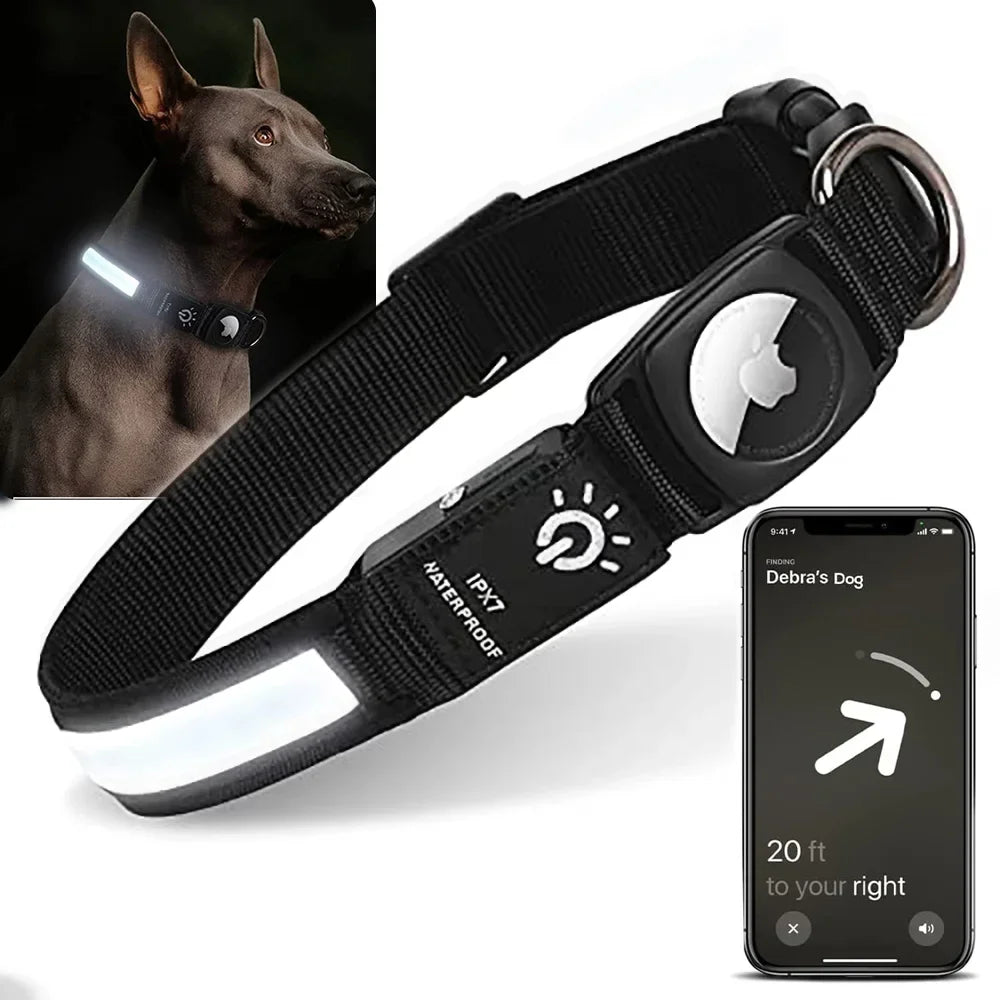 LumiGuard™ – Leuchtendes LED-Hundehalsband mit AirTag-Halterung (Wasserdicht & Aufladbar)
