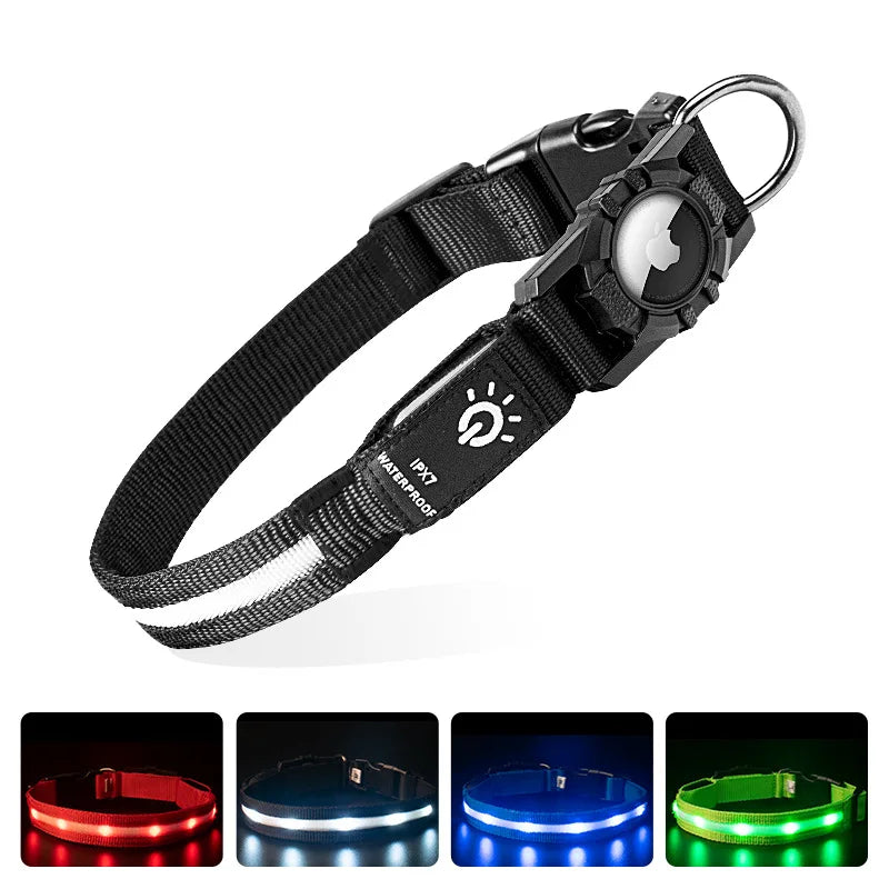 LumiGuard™ – Leuchtendes LED-Hundehalsband mit AirTag-Halterung (Wasserdicht & Aufladbar)