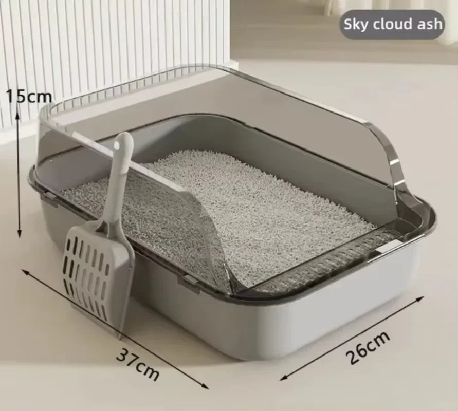 Semi-Enclosed Cat Litter Box Splashproof Kitten Toilet Tray Pet Cleaning Basin with High Sides for Indoor Use