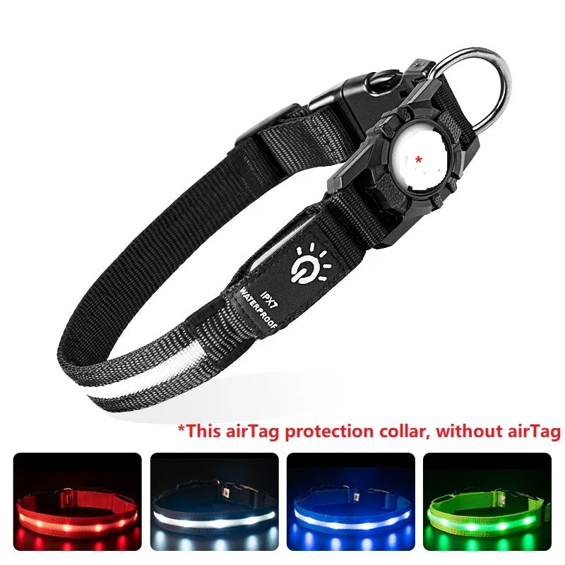 LumiGuard™ – Leuchtendes LED-Hundehalsband mit AirTag-Halterung (Wasserdicht & Aufladbar)