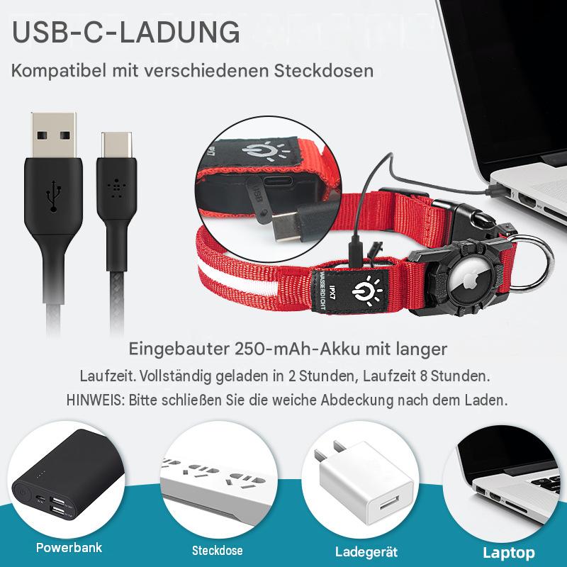 LumiGuard™ – Leuchtendes LED-Hundehalsband mit AirTag-Halterung (Wasserdicht & Aufladbar)