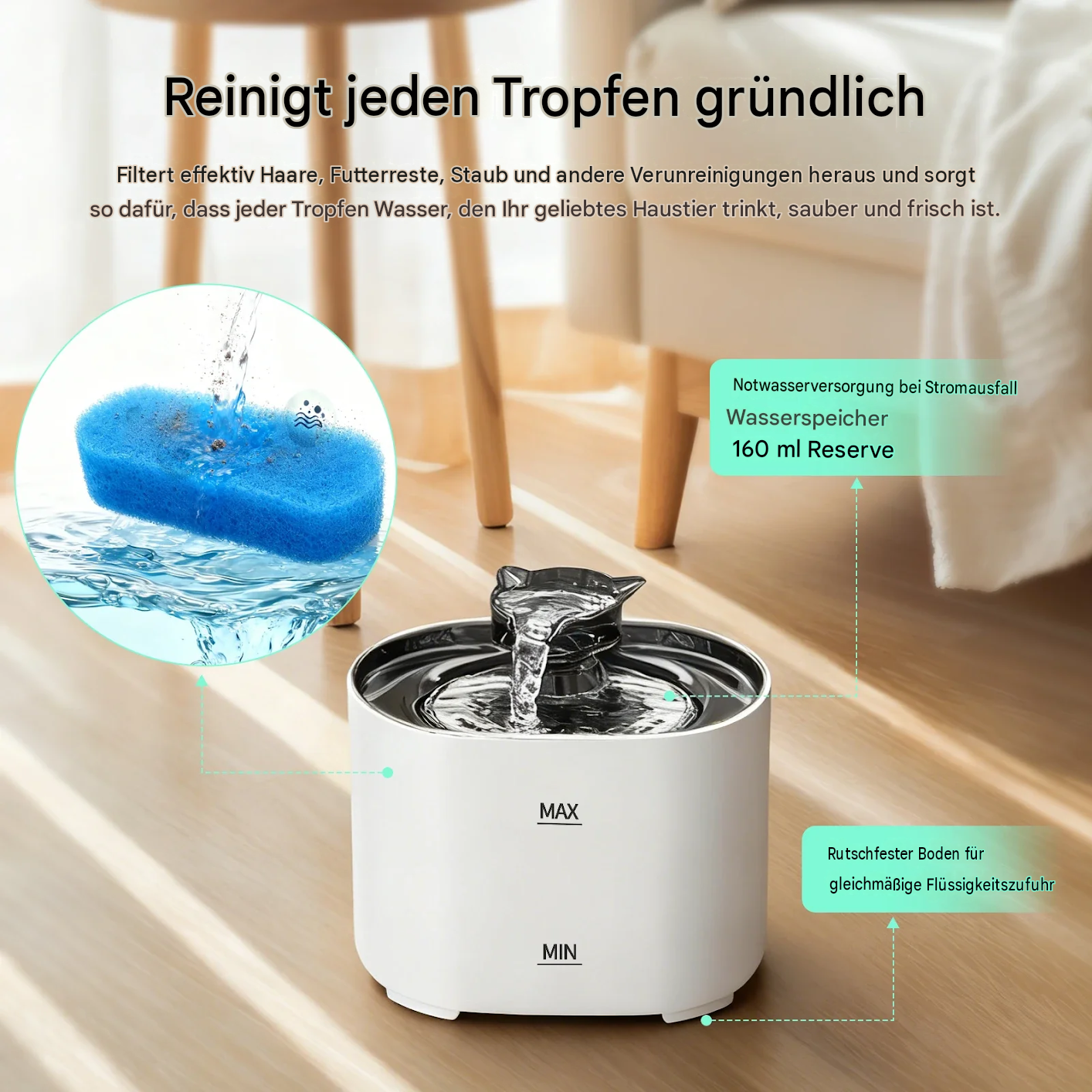 LumiFlow™ – Geräuscharmer Automatischer Katzenwasserbrunnen (2,2L mit Filtersystem)